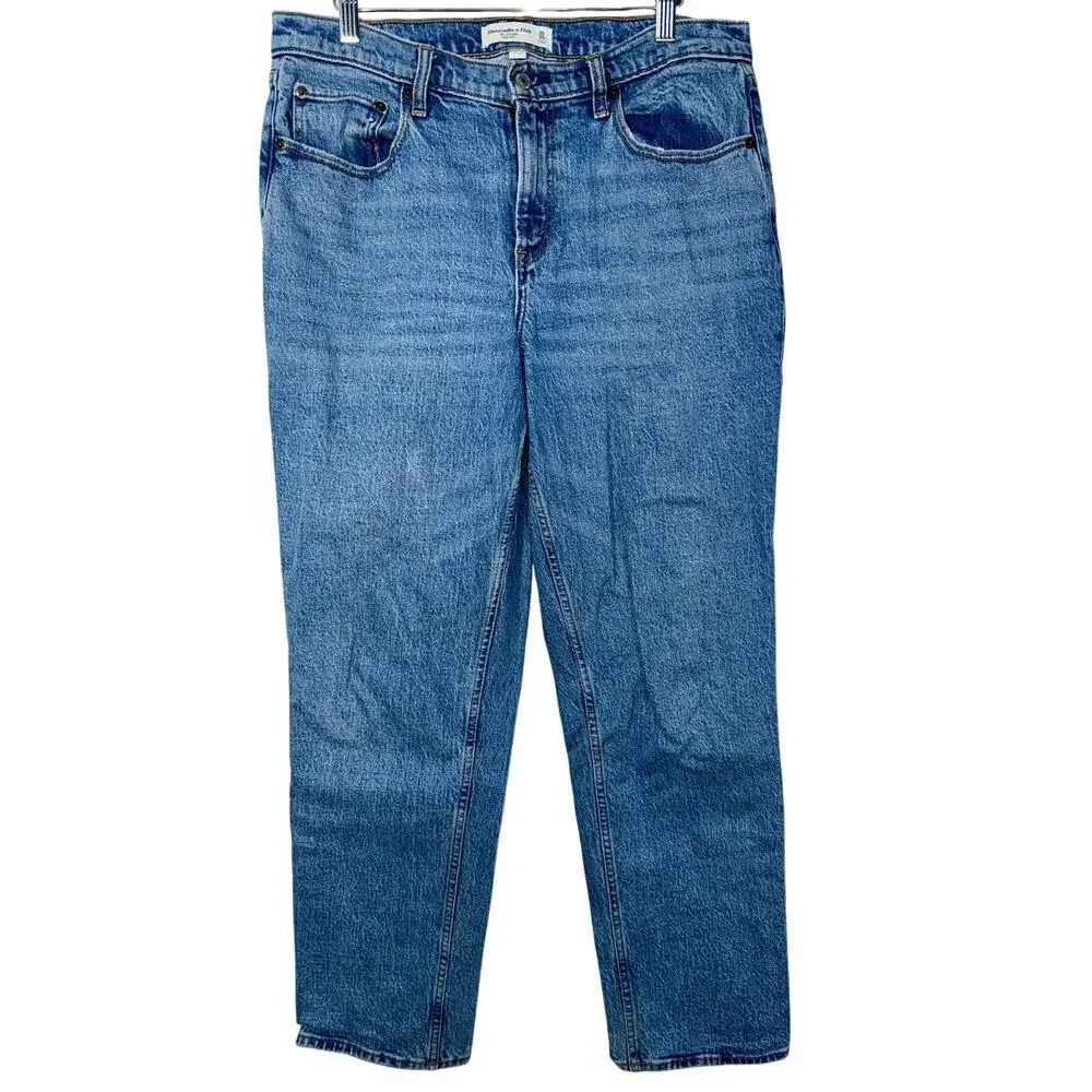 Abercrombie & Fitch Curve Love The Straight Mid Rise Blue Denim Jeans Size 30 10